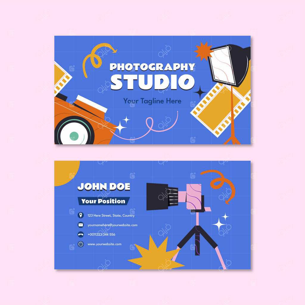 کارت ویزیت افقی استودیو عکاسی طراحی شده با دست