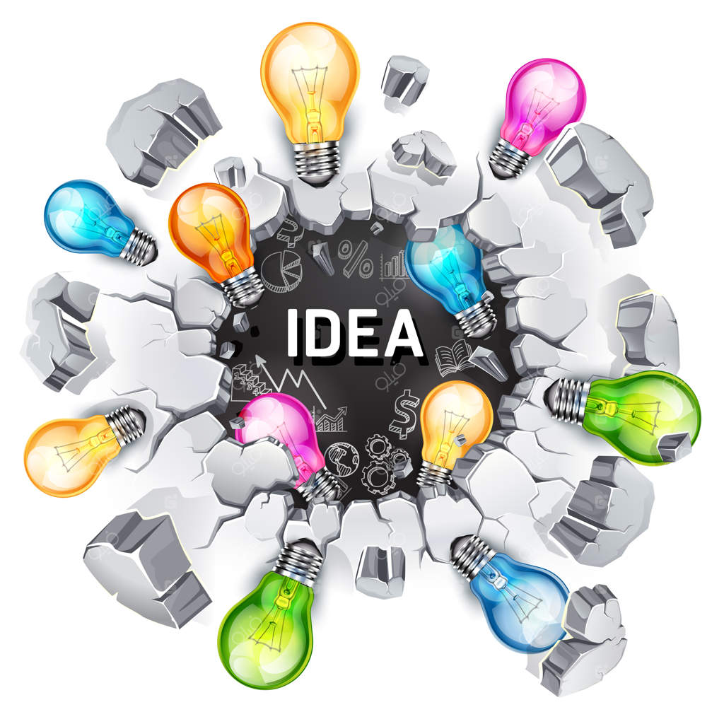 اندیشه در پس‌زمینه مفهوم: لامپی که از دیوار بتنی عبور می‌کند.