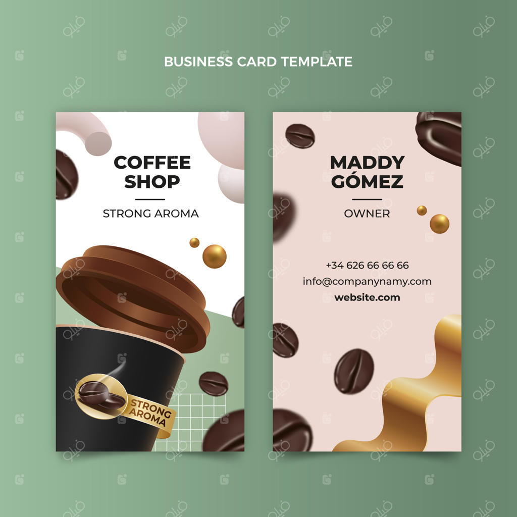 کارت ویزیت عمودی واقعی برای کافه‌شاپ