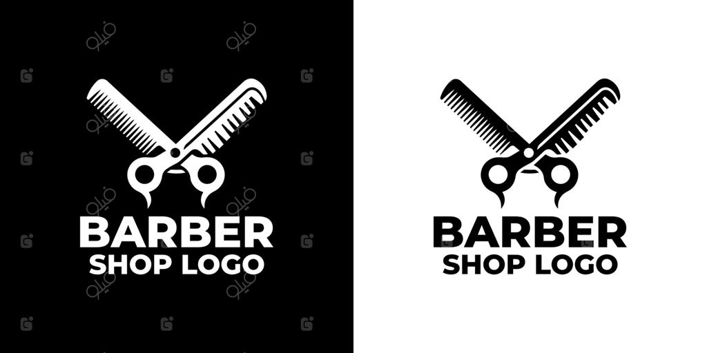 لوگوی مینیمالیستی آرایشگاه با قیچی و شانه برای برندیگ تمیز و جذاب