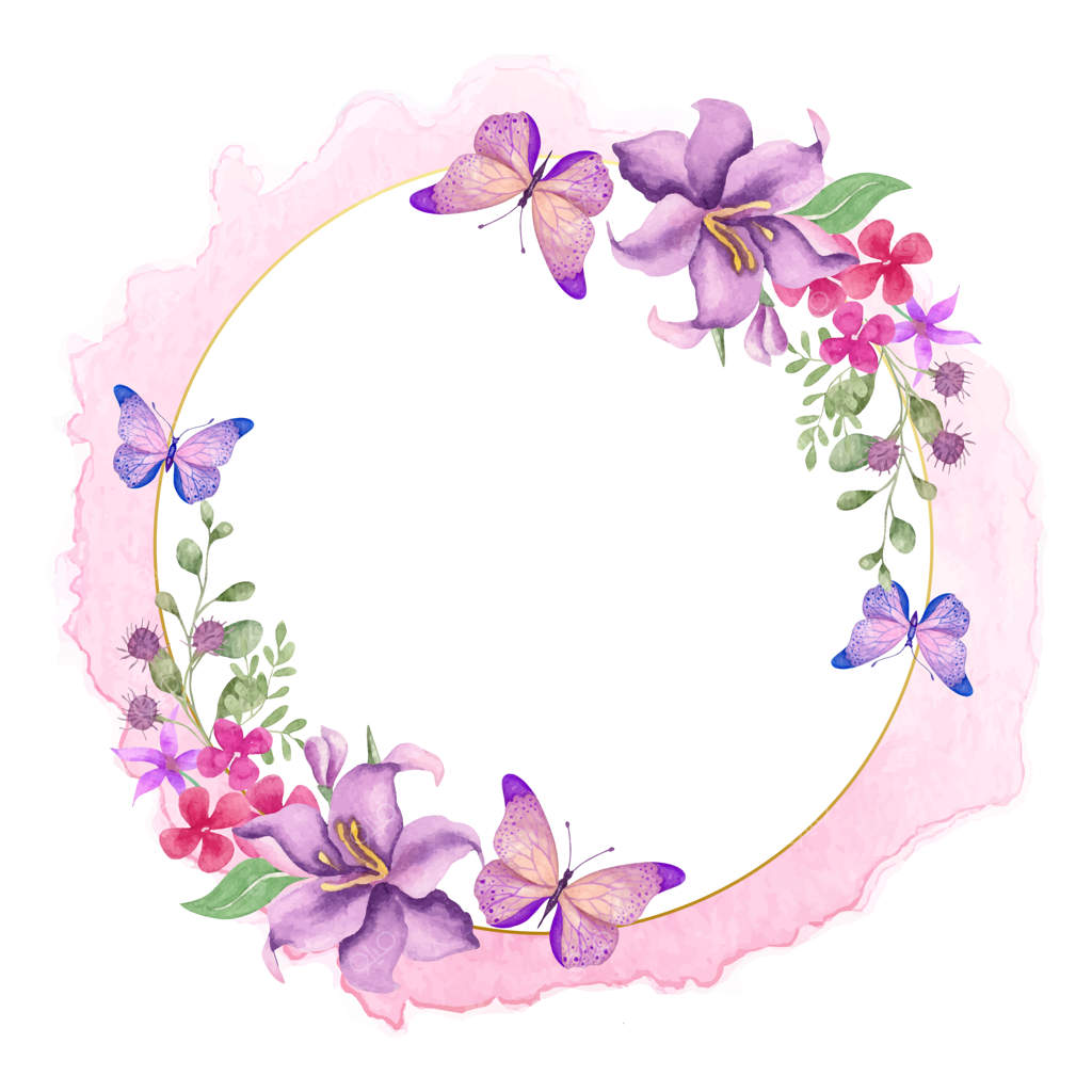 قاب گل‌های آبرنگی زیبا با تزئین پروانه‌ها