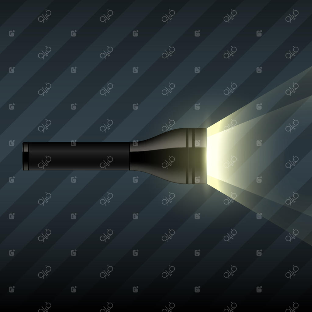 چراغ‌قوه روشن روی پس‌زمینه راه‌راه تیره