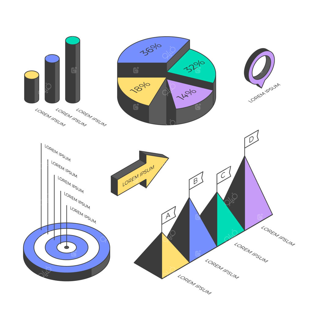مجموعه عناصر اینفوگرافیک ایزومتریک و خطی