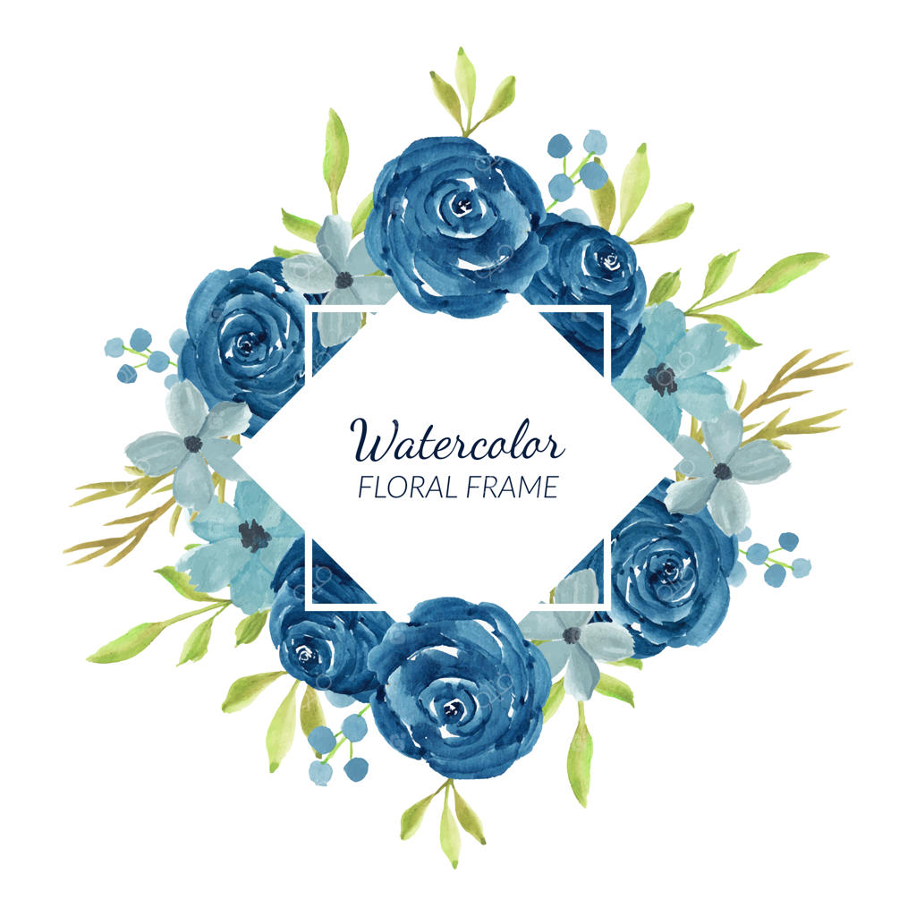 حاشیه گل‌های آبرنگی به رنگ آبی دریایی برای تزئین