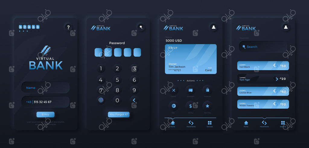 طراحی UI/UX موبایل با استایل گرادینت