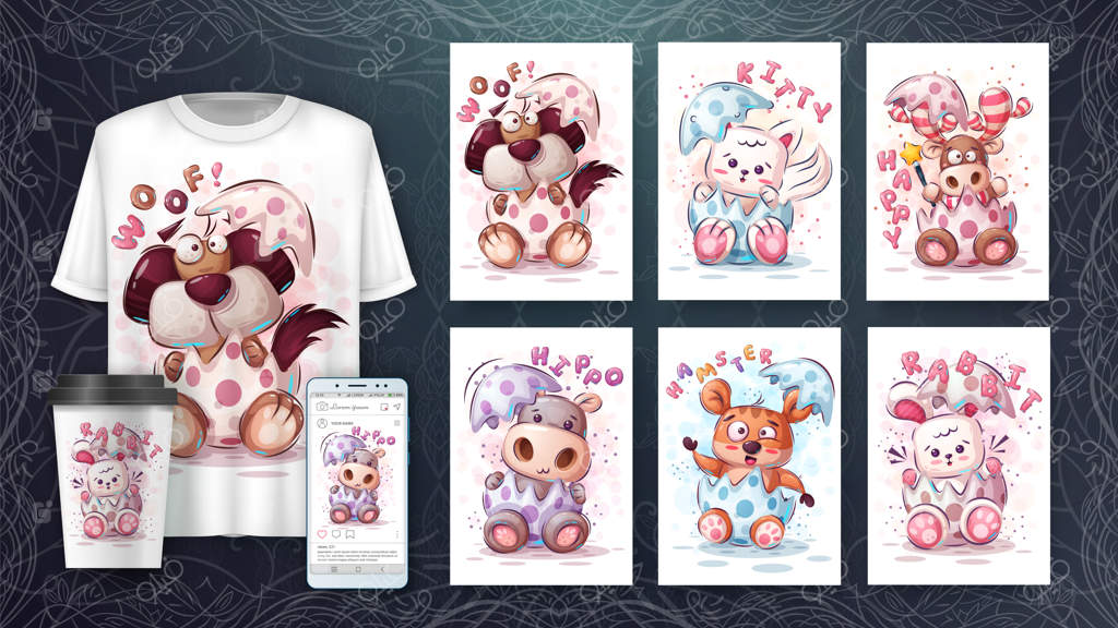 شخصیت کارتونی حیوان کودکانه در تخم مرغ