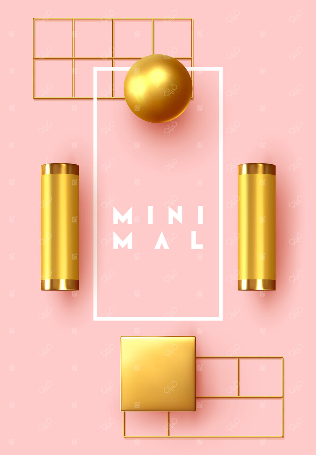 پس‌زمینه انتزاعی با عناصر هندسی طلایی - پوستر مینیمال سه‌بعدی. اشیاء طلایی واقع‌گرایانه. ترکیب هنری خلاقانه