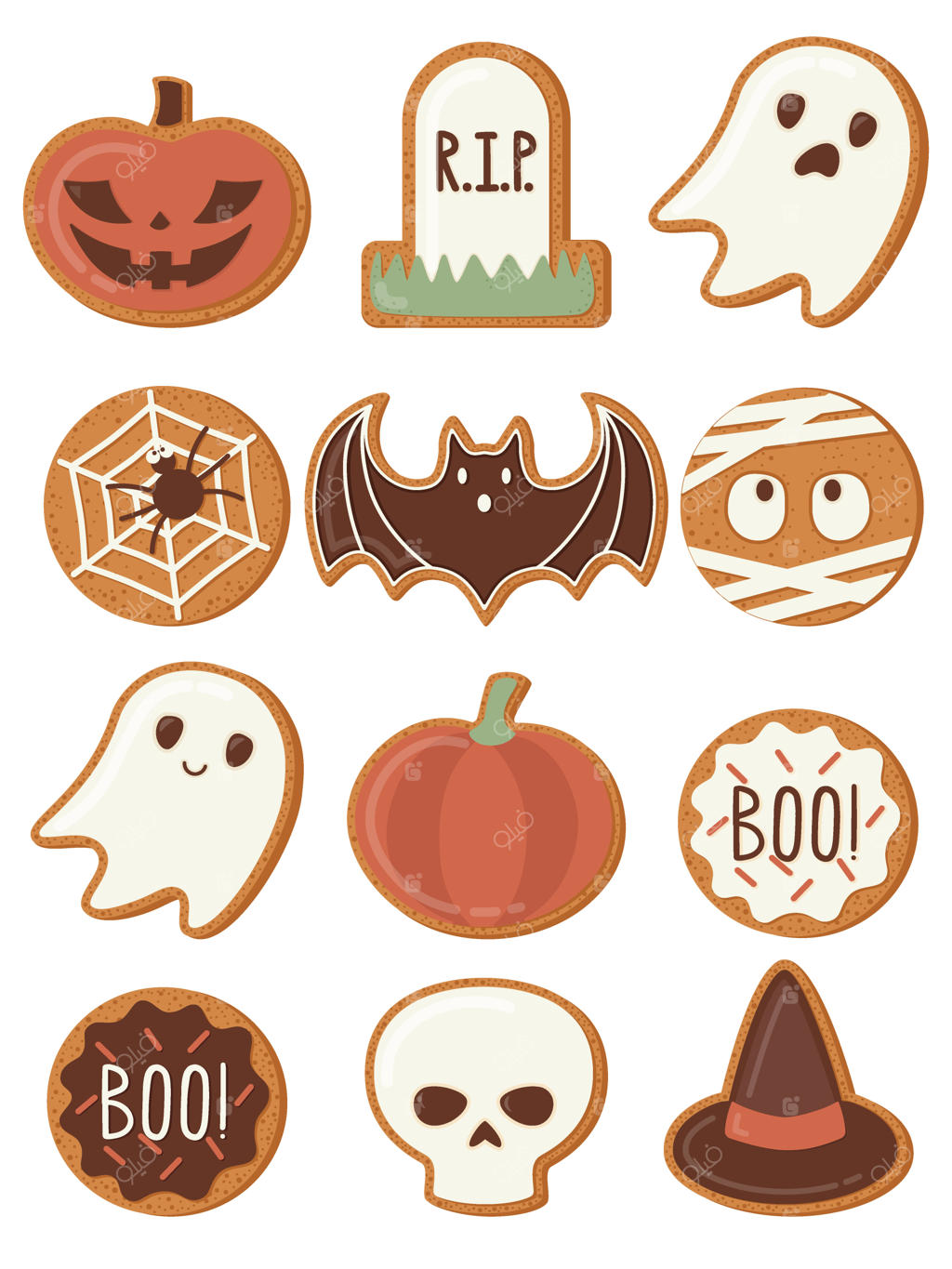 مجموعه‌ای از تصویرسازی‌های زیبا وکتور کوکی‌های هالووین