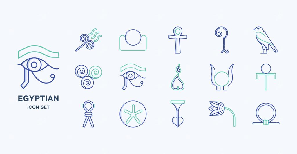 مجموعه آیکون‌های رنگی از نمادهای باستانی مصر