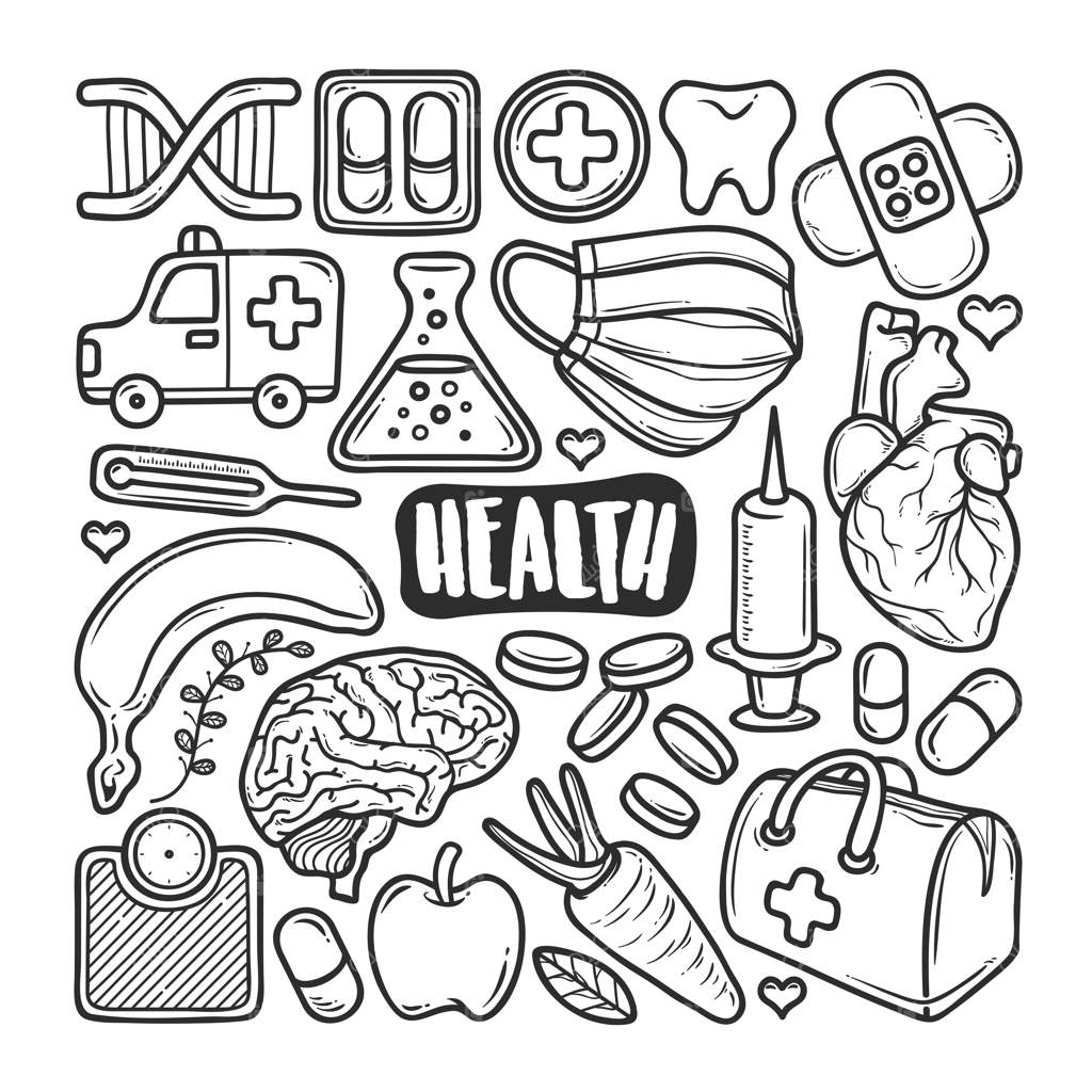 آیکون‌های سلامتی: نقاشی خطی برای رنگ‌آمیزی