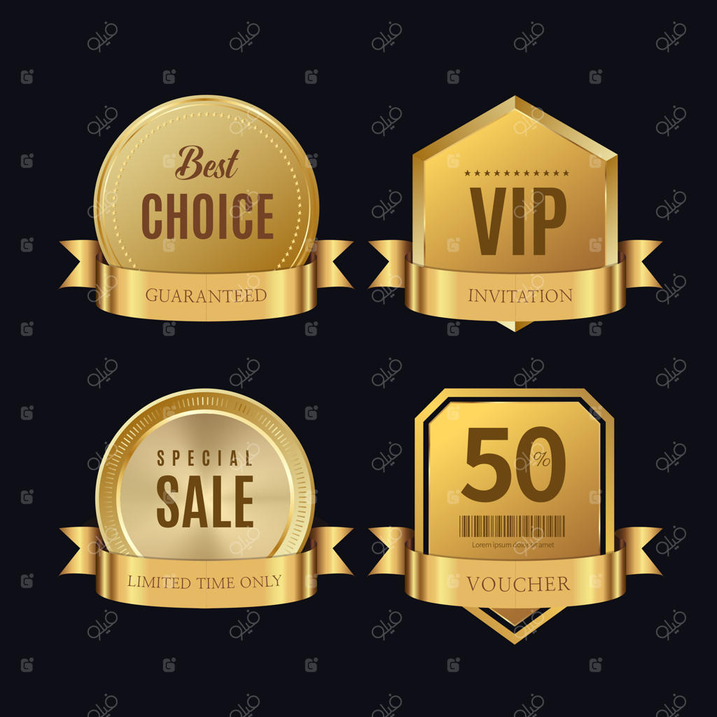 برچسب‌های طلایی با قاب طلایی بر روی زمینه بژ