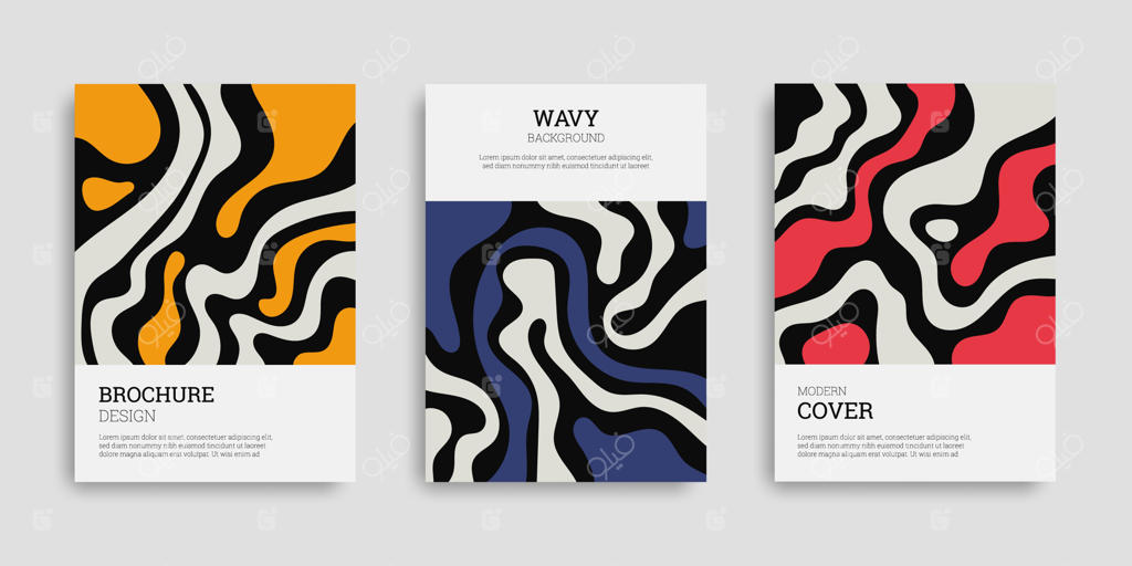 مجوعه‌ای از جلدهای انتزاعی با اشکال موج‌دار در سبک طراحی دستی