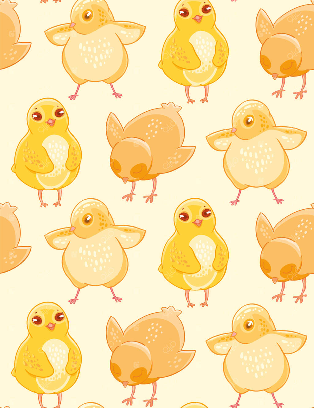 پترن یکپارچه با جوجه‌های دستی بامزه روی زمینه بژ.