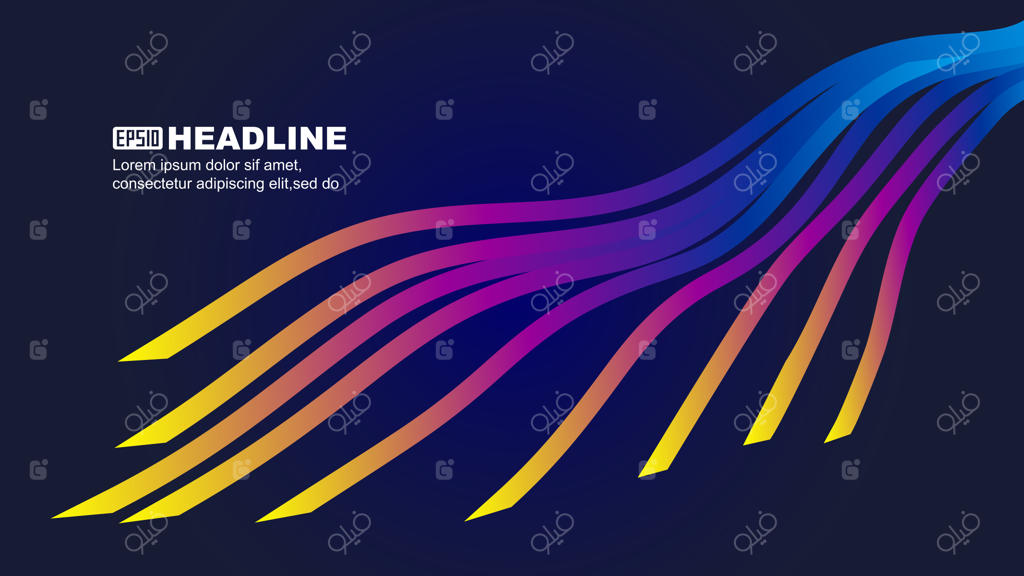 پس‌زمینه گرافیکی وکتور با نوار موج‌دار و خط مورب