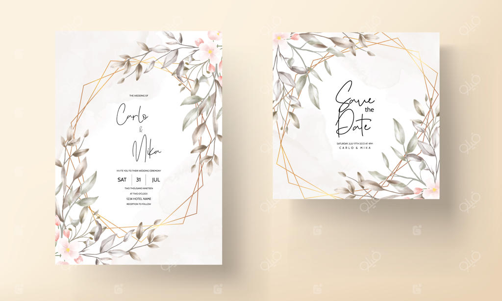 کارت عروسی کلاسیک با طراحی گل‌دار