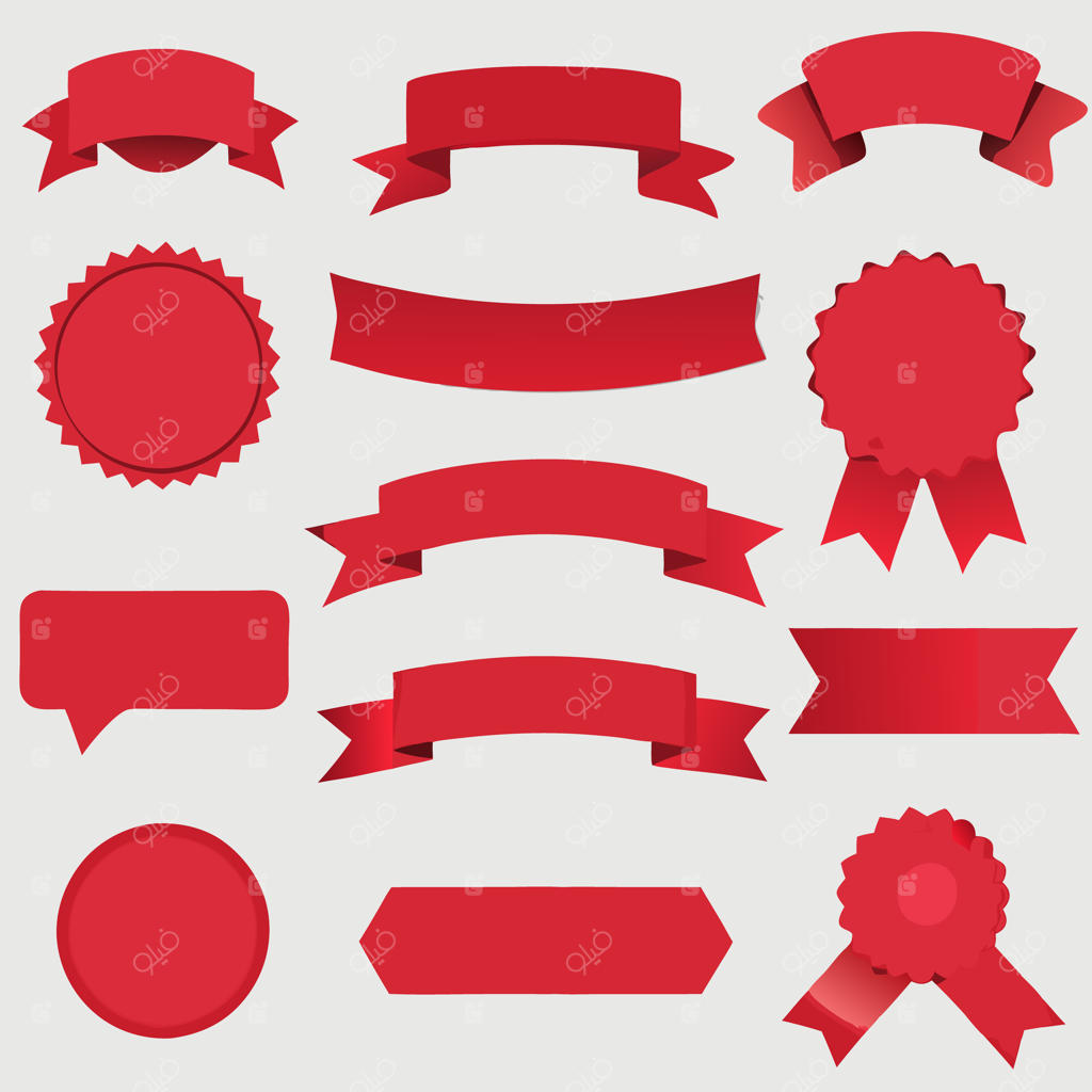 مجموعه جذاب روبان و برچسب‌های قرمز در اشکال متنوع برای بنر، نشان و طرح‌های تبلیغاتی