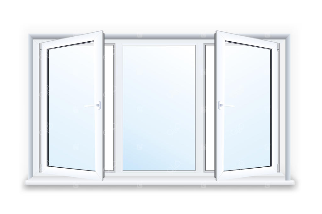 پنجره پلاستیکی واقعی باز روی پس‌زمینه سفید