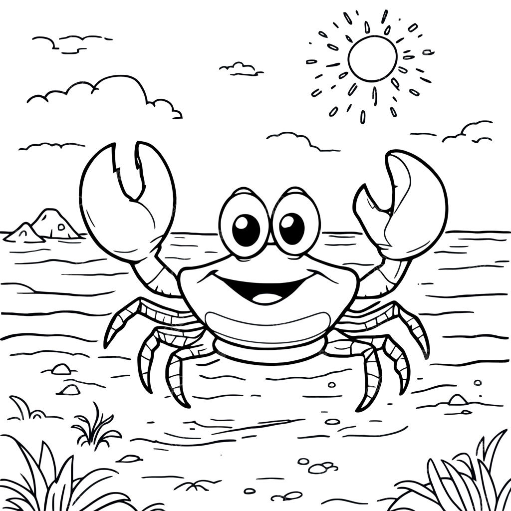 روز شادی در ساحل برای رنگ‌آمیزی خرچنگ کوچولوی بامزه