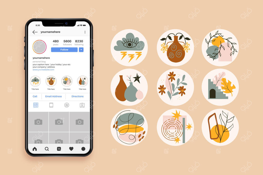 مجموعه هایلایت‌ های اینستاگرام با طراحی دستی و انتزاعی