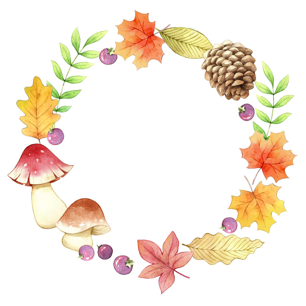 قاب دایره‌ای پاییزی با طرح آبرنگی