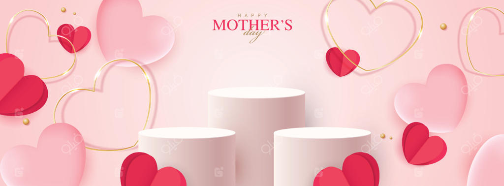 روز مادر برای نمایشگاه، روز ولنتاین با قلب و گل. پس‌زمینه صورتی ساده. ارائه نمایش محصول. مفهوم اتاق استودیو، صحنه کمینه‌گرا. طراحی