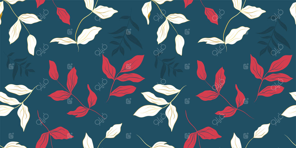 پترن یکپارچه گل صد تومانی با برگ‌های سفید، طلایی و قرمز