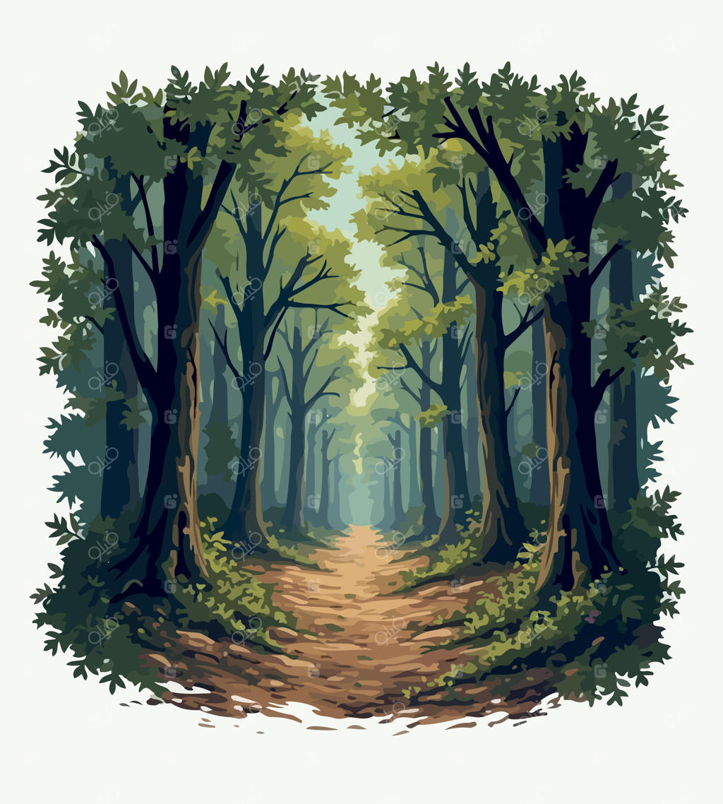 جنگلی با مسیری که کلمه‌ای در میان آن قرار دارد