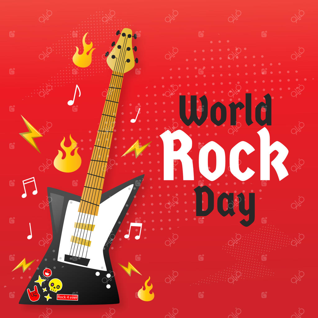 تصویرسازی روز جهانی موسیقی راک با گیتار و گرادیانت رنگی