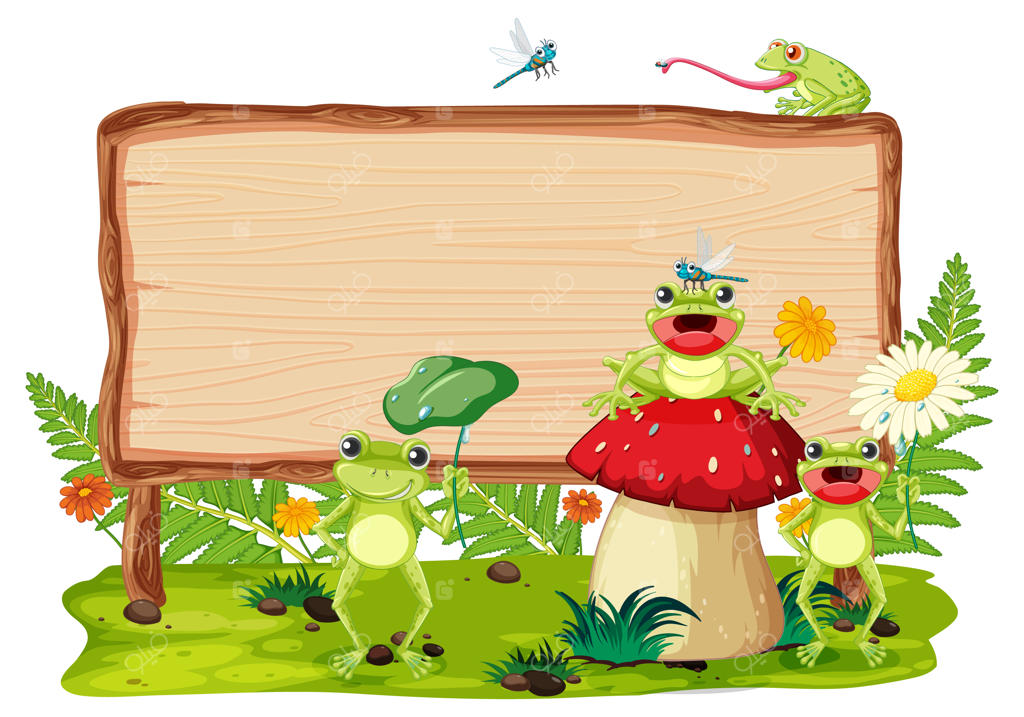 تابلوی چوبی خالی با قورباغه‌ها