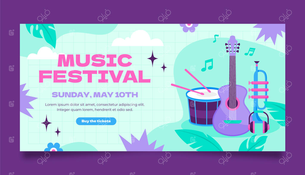 بنر افقی جشنواره موسیقی با طرح دستی