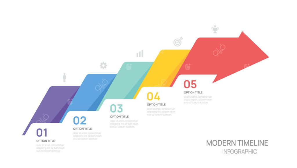اینفوگرافیک: نماد فلش در قالب 5 مرحله برای دستیابی به موفقیت در کسب‌وکار.