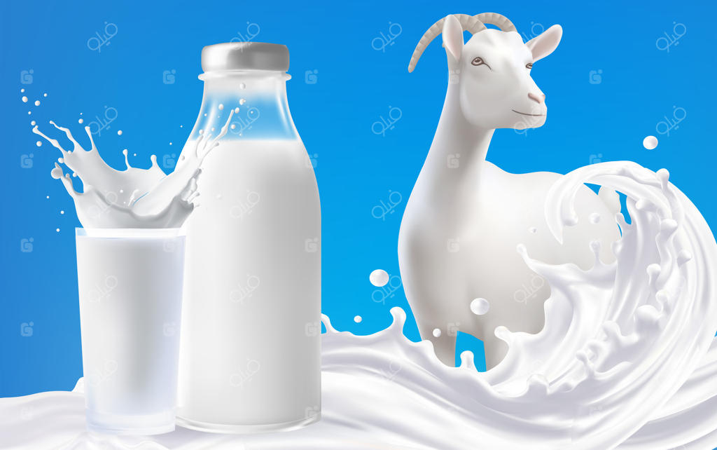 تصویر واقع‌گرایانه شیر بز با پس‌زمینه آبی روشن و استفاده از تکنیک مش‌گرادینت