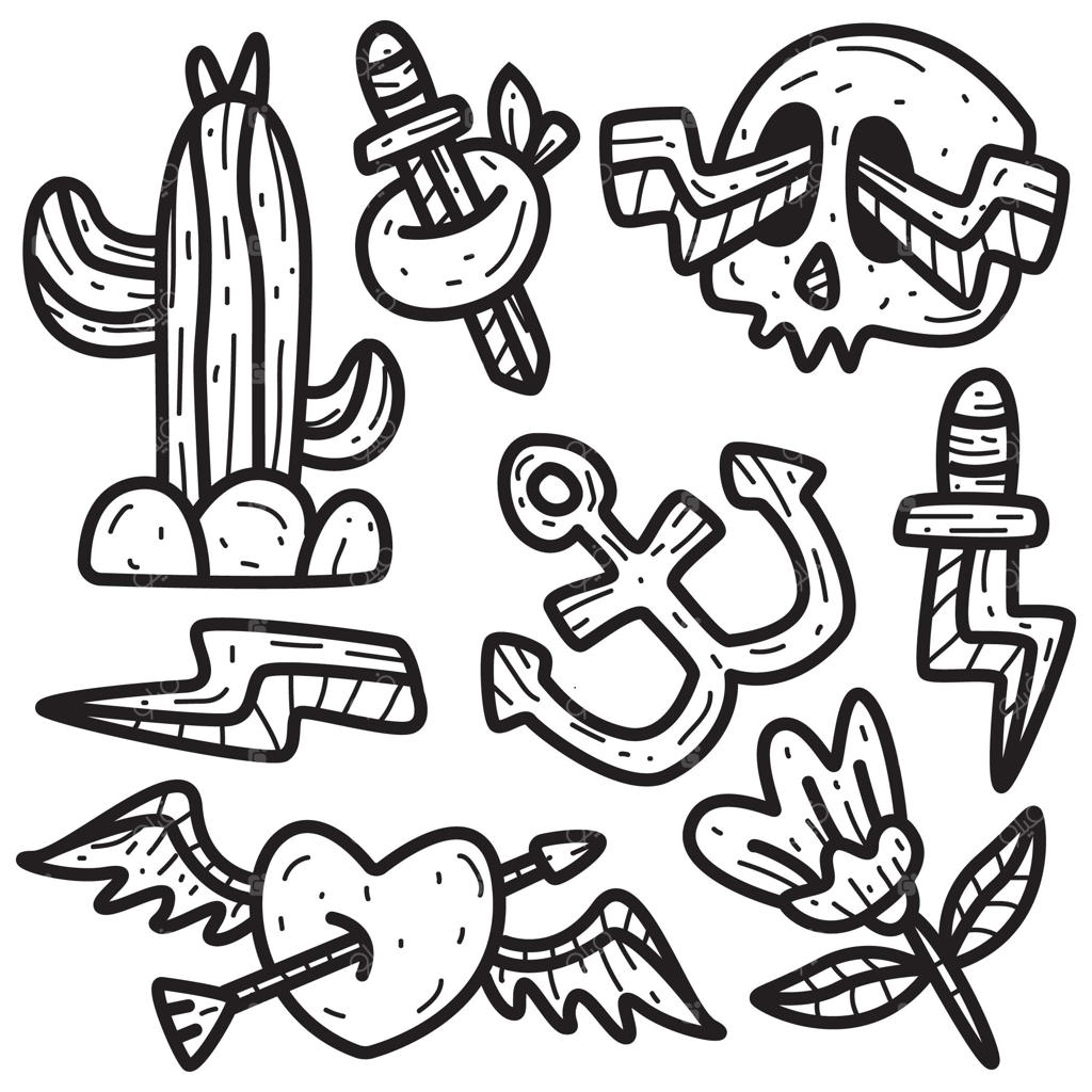 طرح‌های خالکوبی دودل دستی