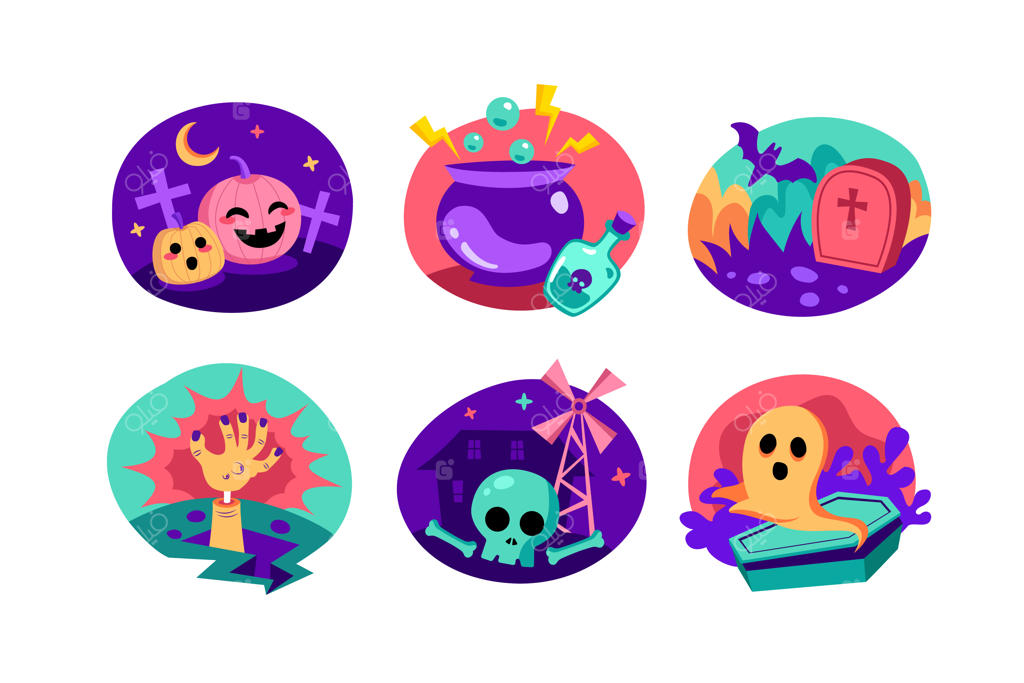 مجموعه وکتور مخصوص هالووین: کدو حلوایی، شبح، و ترسناک