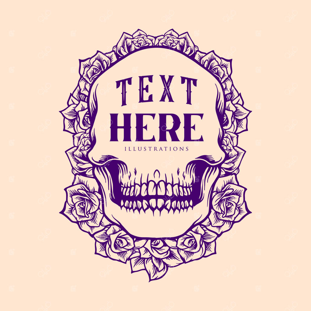 تصویرسازی قاب گل رز و جمجمه با فضای خالی برای متن