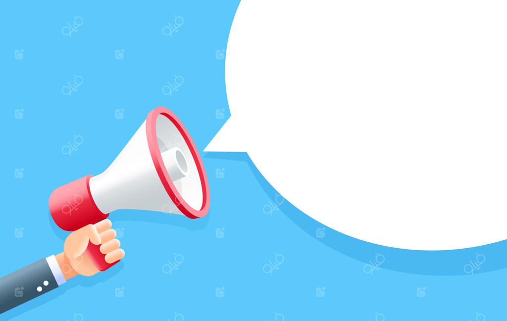 دست انسانی در حال نگه داشتن بلندگو با حباب برای مفهوم بازاریابی در شبکه‌های اجتماعی.