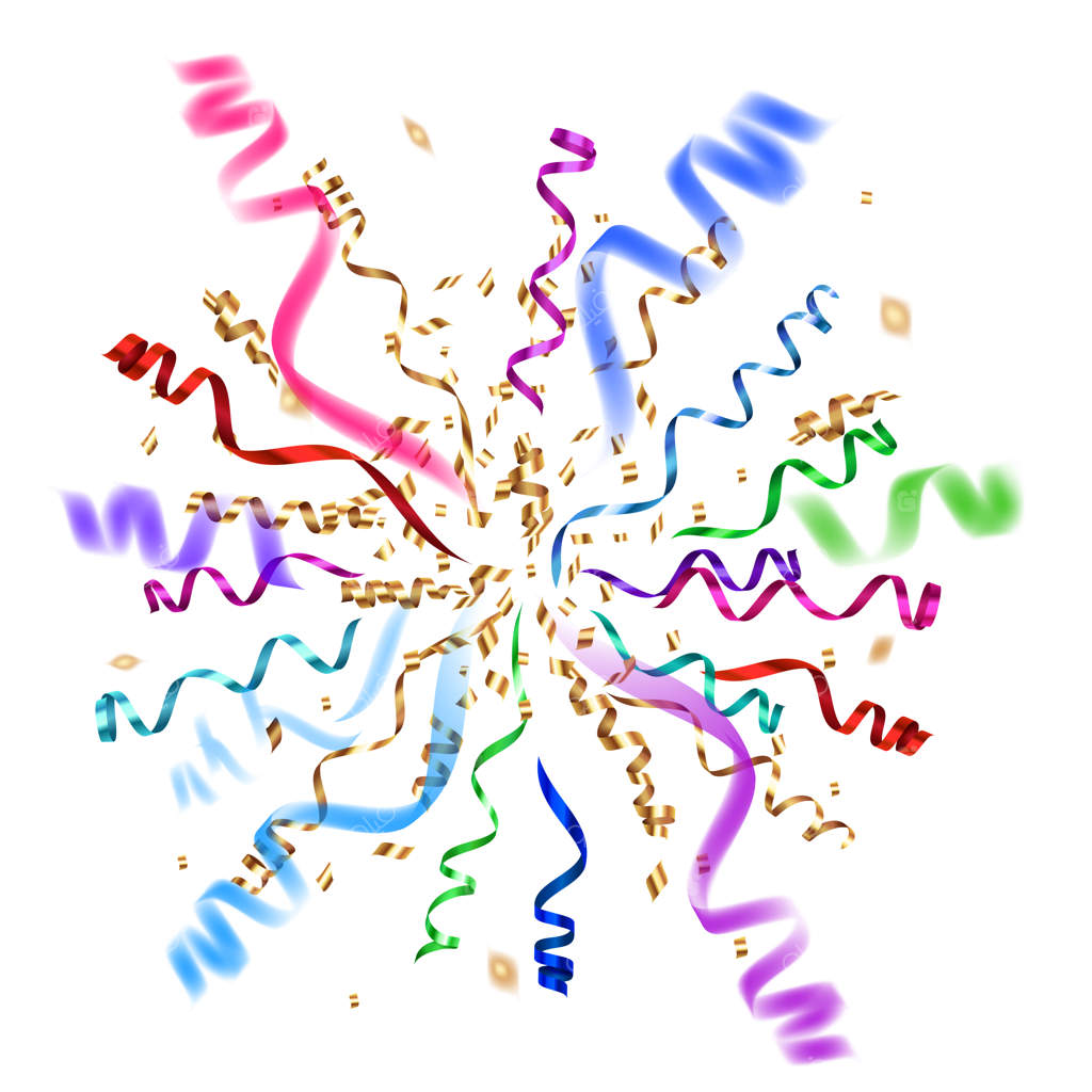 تصویرسازی واقع‌گرایانه از روبان‌های پیچ‌خورده با تصاویر جداگانه از تزئینات براق و جشن‌ها به صورت وکتور