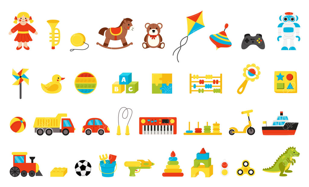 مجموعه اسباب‌بازی‌های کارتونی برای کودکان؛ مناسب برای زمینه سفید.