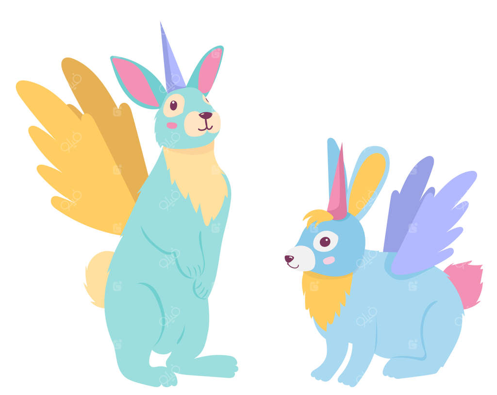 طراحی مسطح خرگوش بالدار بر روی زمینه سفید