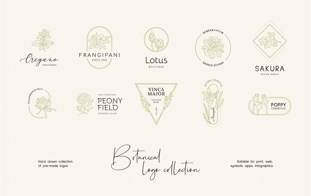 طراحی لوگو برداری گل با خط دستی - پترن لوگوی گیاهی شیک