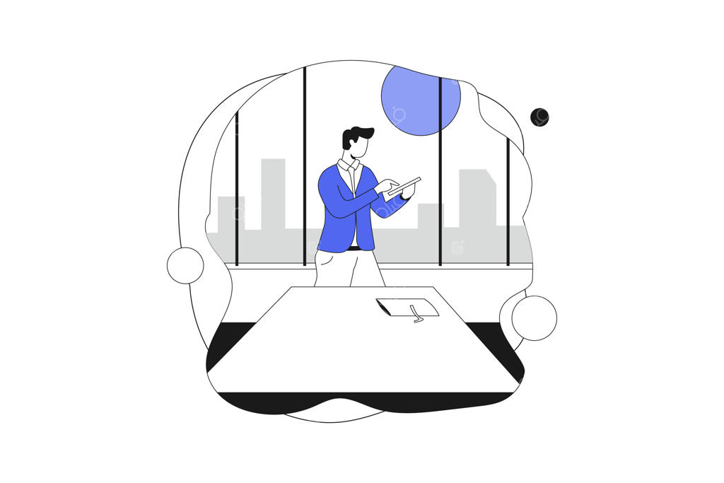 وکتور تصویرسازی کاراکتر مدیریت کسب و کار با طرح خطی و تخت