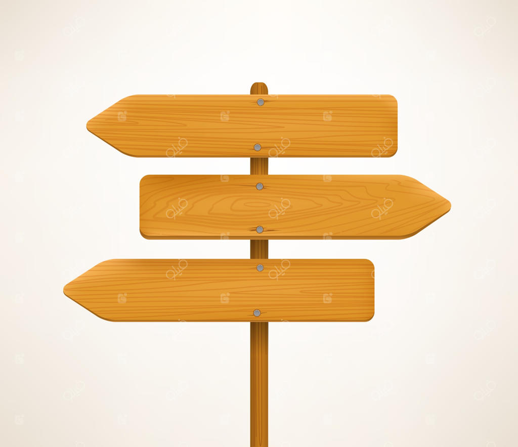 تصویر وکتور تابلوهای راهنمای چوبی قهوه‌ای روی ستون