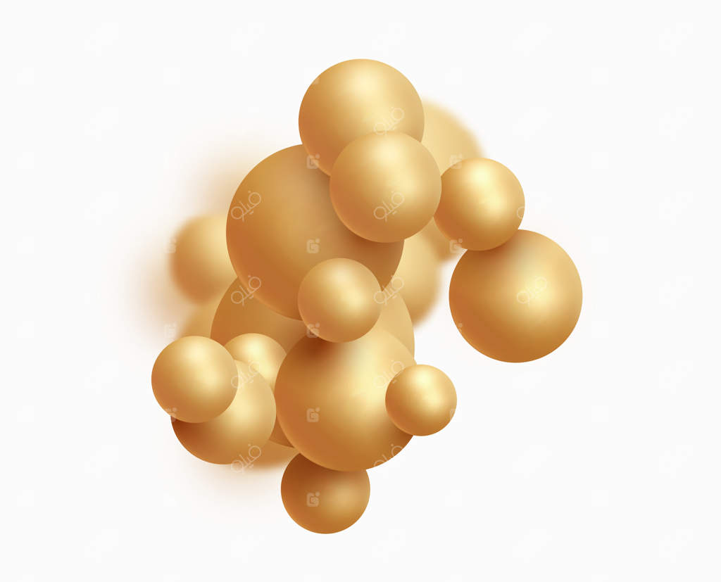 پس‌زمینه با توپ‌های طلایی، افکت تاری. کره‌های سه‌بعدی گرد. عناصر طراحی هندسی با پترن دایره‌ای توپ. اشکال شناور در فضای خالی. طراحی برای پوستر، بنر، پلاکارد. تصویرسازی وکتور