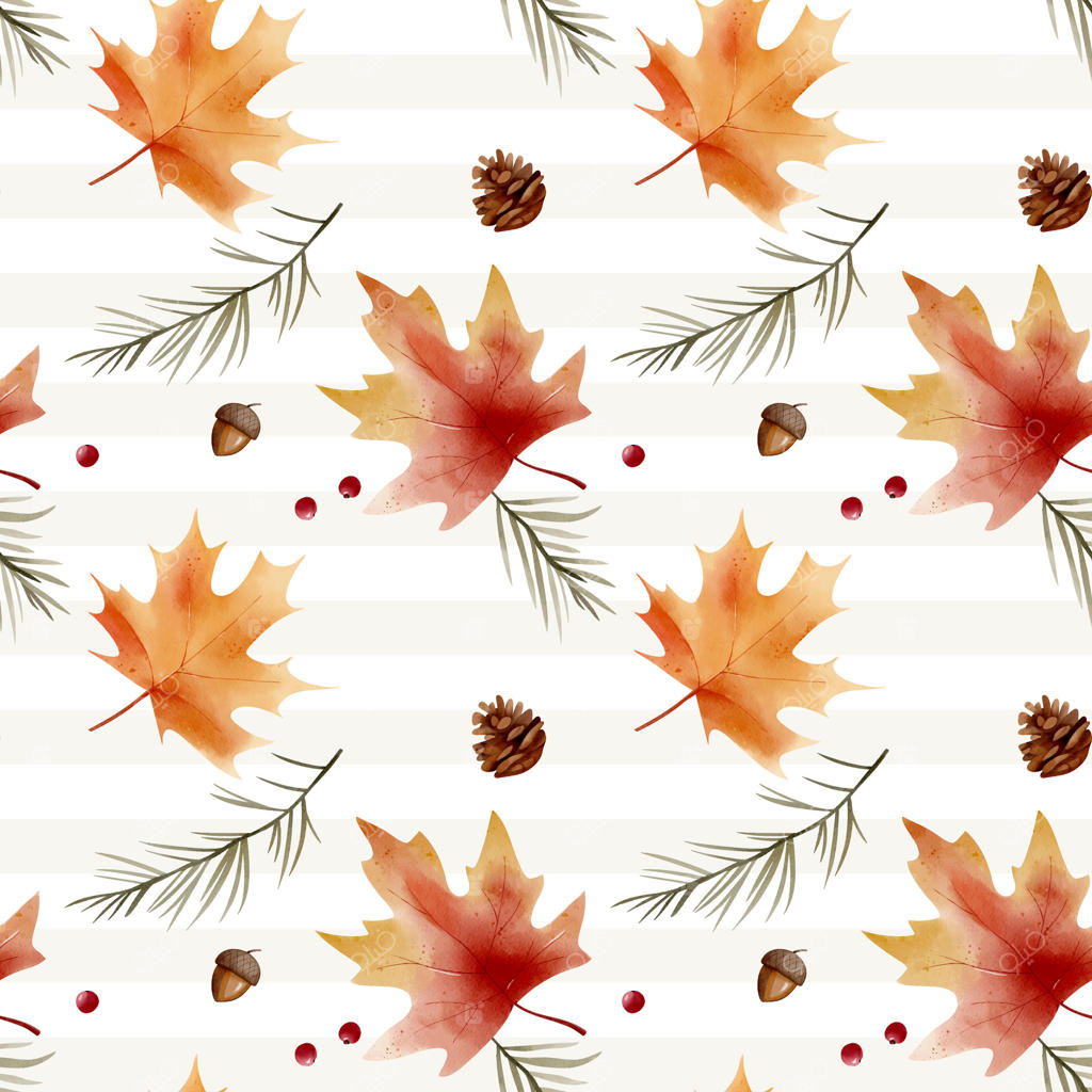 پترن زیبای برگ‌های پاییزی و مخروط‌های کاج به صورت وکتور حرفه‌ای