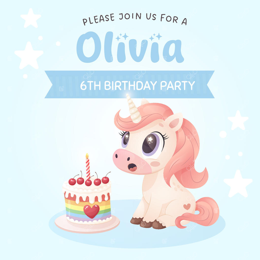 کلیپ آرت جشن تولد جادویی با اسب تک‌شاخ خوشحال و کیک تولد