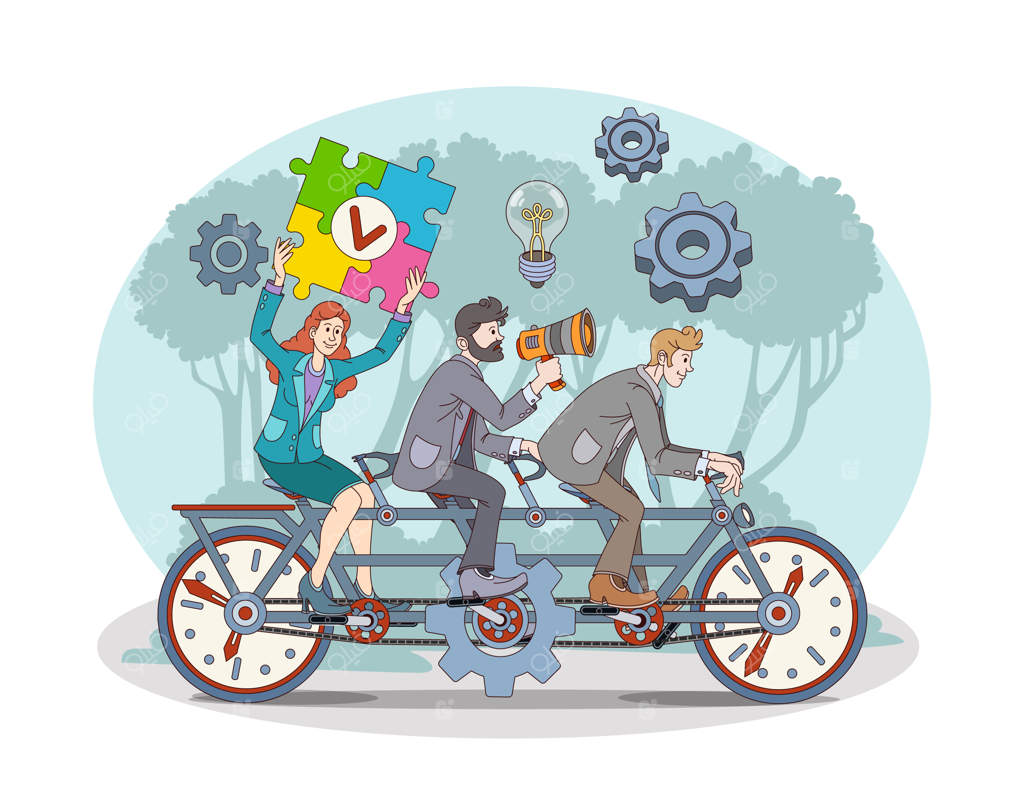 کارکنان خوشحال پس از انجام کارها با دوچرخه سواری می‌کنند