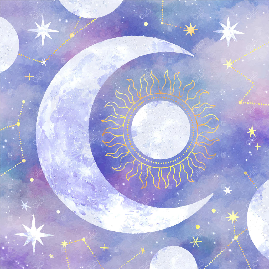 تصویرسازی آبرنگی خورشید و ماه