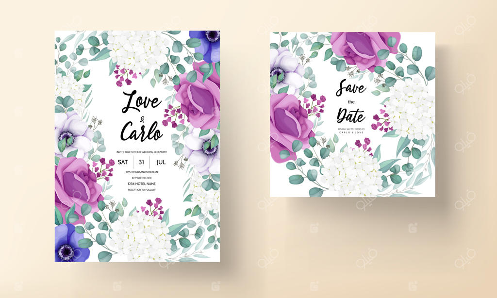 کارت دعوت عروسی با طراحی زیبا و دلنشین گل‌ها و برگ‌ها