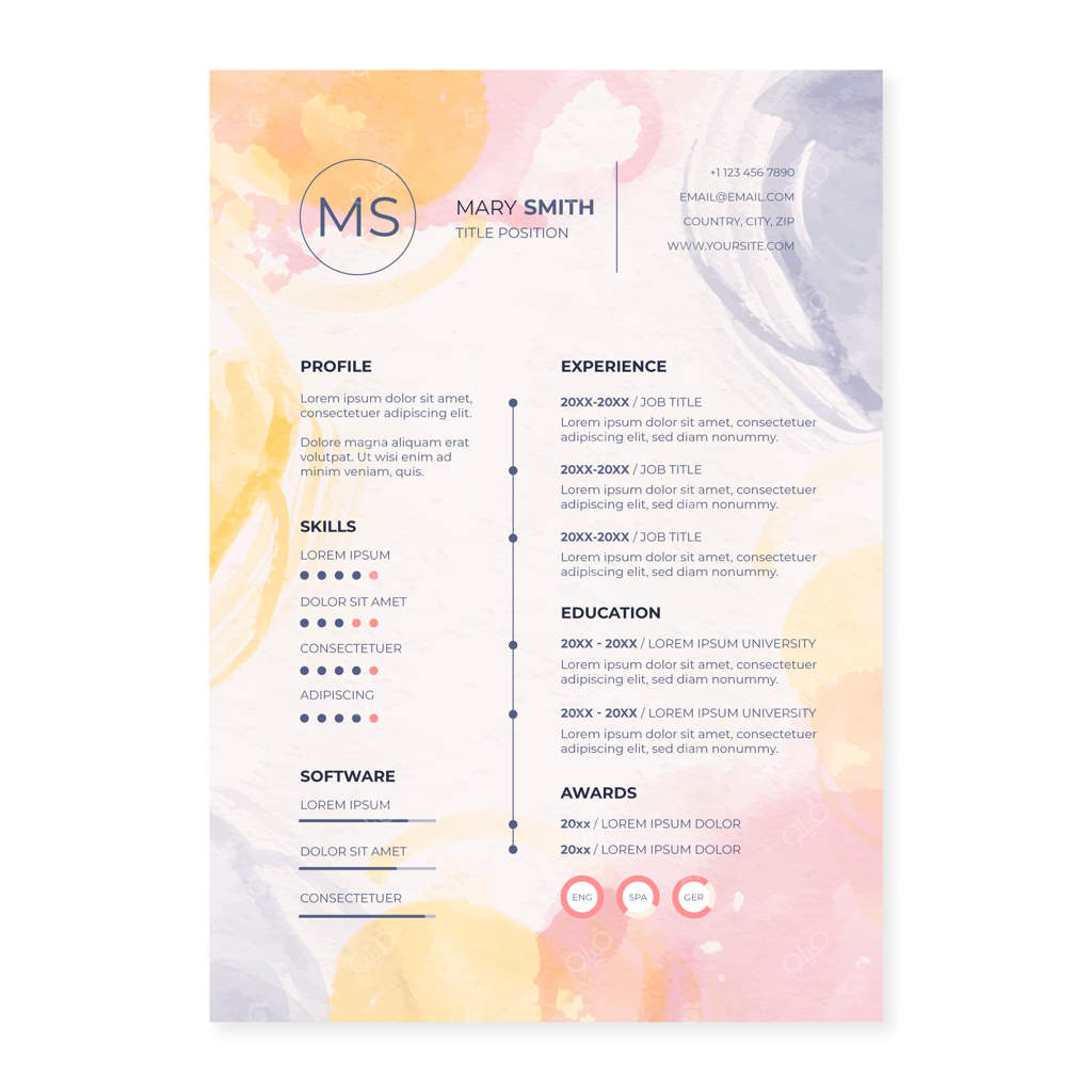 قالب رزومه آبرنگی