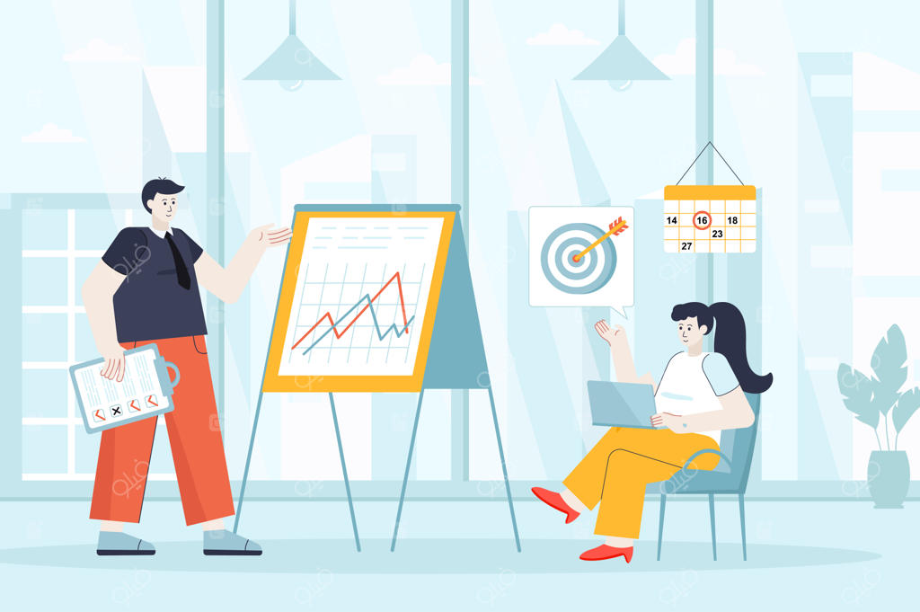 مفهوم برنامه‌ریزی کسب‌وکار با طراحی تخت و شخصیت‌های انسانی برای صفحه فرود